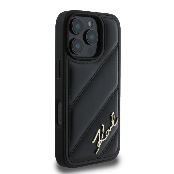 Pouzdro pro Apple iPhone 16 Pro Max, Karl Lagerfeld, Diagonal Quilted Script, Černá