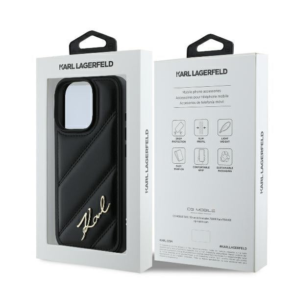 Pouzdro pro Apple iPhone 16 Pro Max, Karl Lagerfeld, Diagonal Quilted Script, Černá