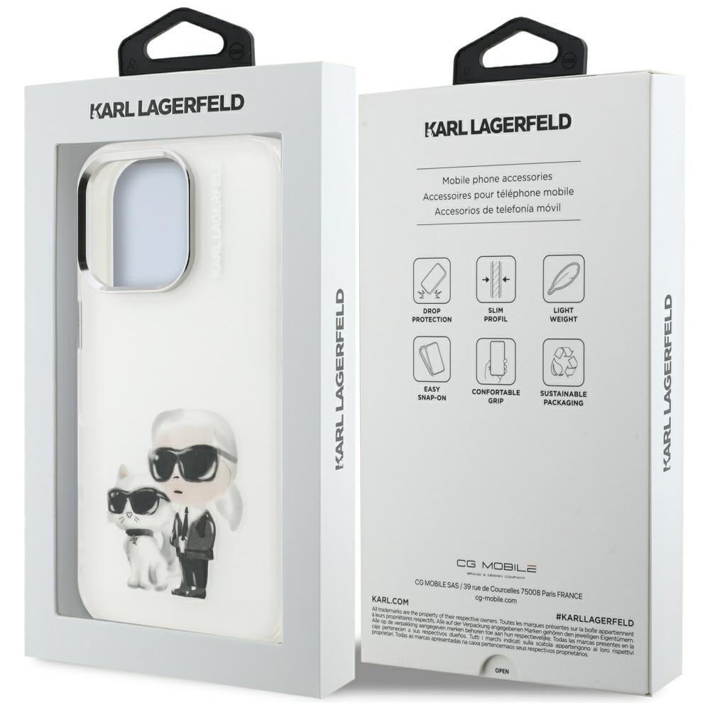 Pouzdro pro Apple iPhone 16 Pro Max, Karl Lagerfeld, IML Aquarelle Logo Karl & Choupette, Bílá