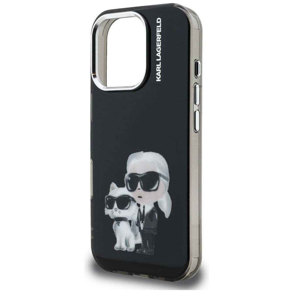 Pouzdro pro Apple iPhone 16 Pro Max, Karl Lagerfeld, IML Aquarelle Logo Karl & Choupette, Černá