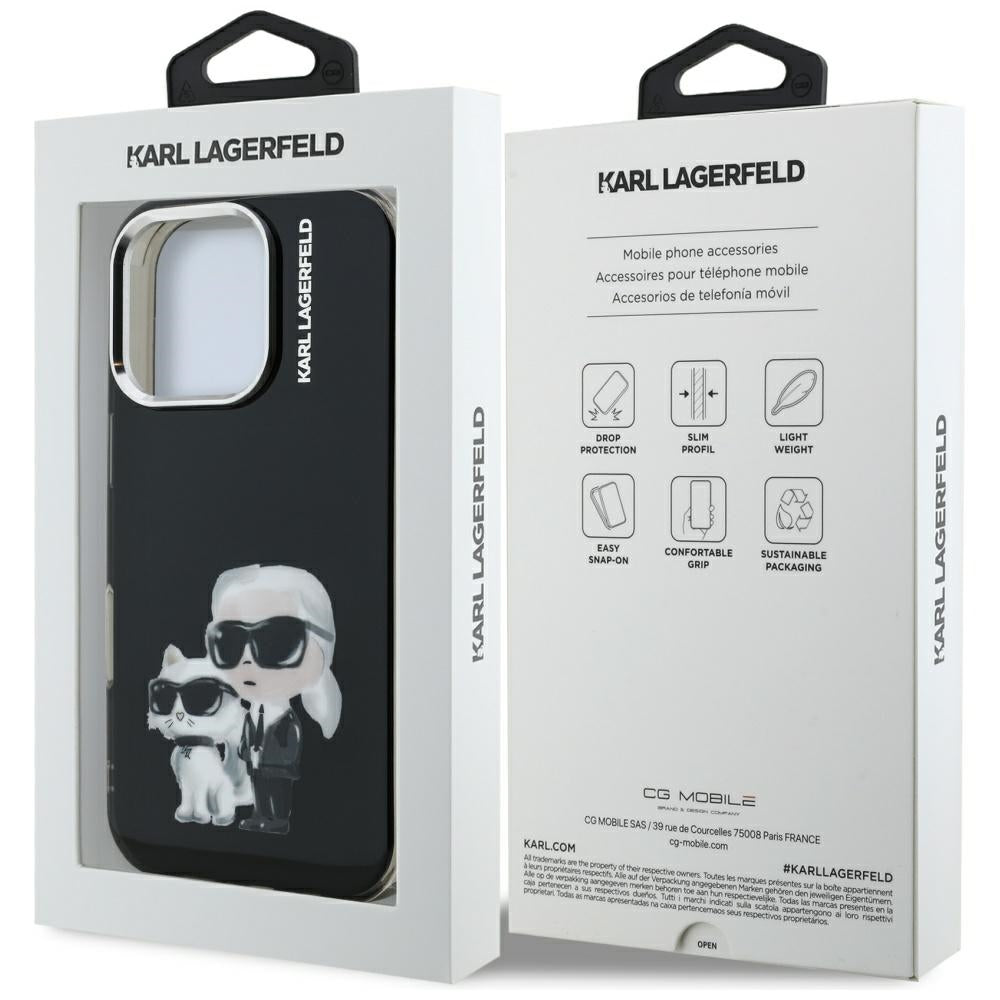 Pouzdro pro Apple iPhone 16 Pro Max, Karl Lagerfeld, IML Aquarelle Logo Karl & Choupette, Černá