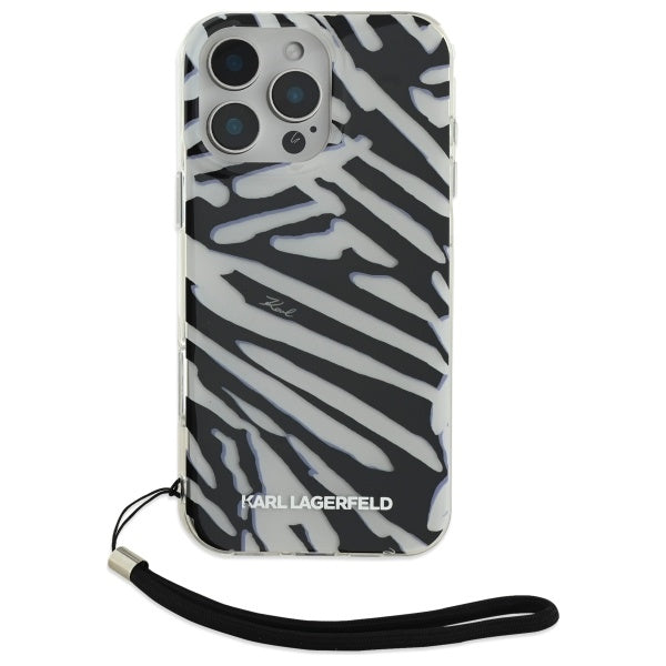 Pouzdro pro Apple iPhone 16 Pro Max, Karl Lagerfeld, IML Luxury Zebra Pattern with Strap, Černá
