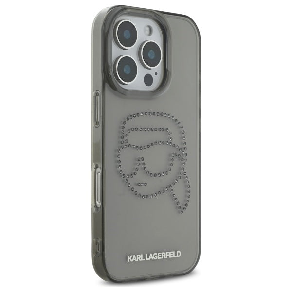 Pouzdro pro Apple iPhone 16 Pro Max, Karl Lagerfeld, IML Rhinestones Karl's Head, Černá