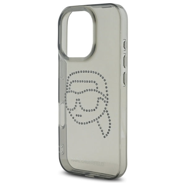 Pouzdro pro Apple iPhone 16 Pro Max, Karl Lagerfeld, IML Rhinestones Karl's Head, Černá