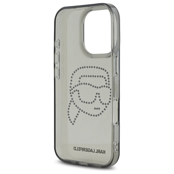 Pouzdro pro Apple iPhone 16 Pro Max, Karl Lagerfeld, IML Rhinestones Karl's Head, Černá