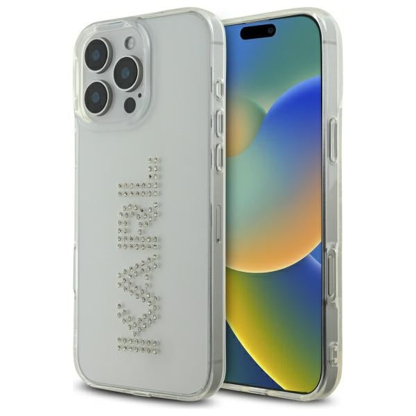 Pouzdro pro Apple iPhone 16 Pro Max, Karl Lagerfeld, IML Rhinestones Transparent Logo, Průhledné