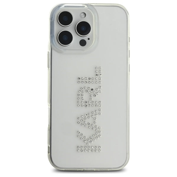 Pouzdro pro Apple iPhone 16 Pro Max, Karl Lagerfeld, IML Rhinestones Transparent Logo, Průhledné