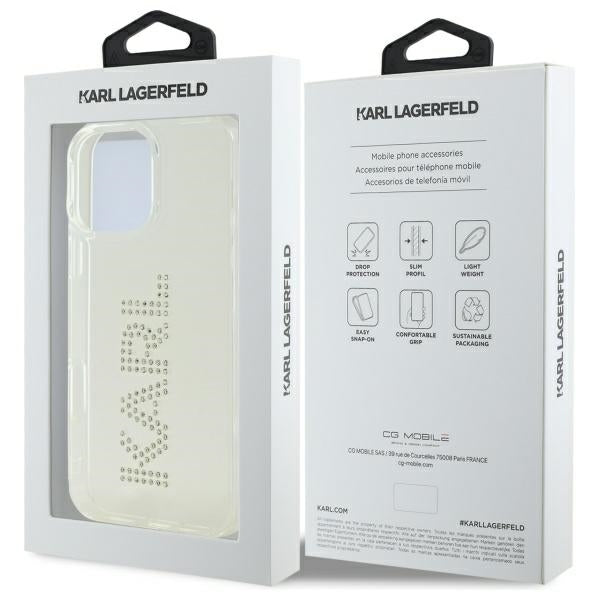 Pouzdro pro Apple iPhone 16 Pro Max, Karl Lagerfeld, IML Rhinestones Transparent Logo, Průhledné