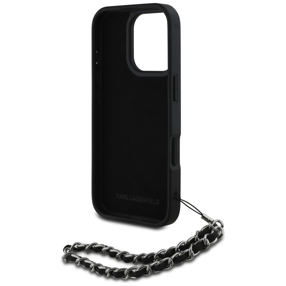 Pouzdro pro Apple iPhone 16 Pro Max, Karl Lagerfeld, Saffiano Crystals & Charm, Černá