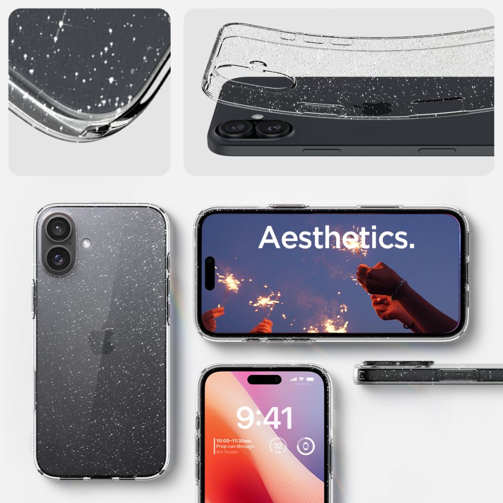 Pouzdro pro Apple iPhone 16, Spigen, Liquid Crystal Glitter, Transparentní ACS08192