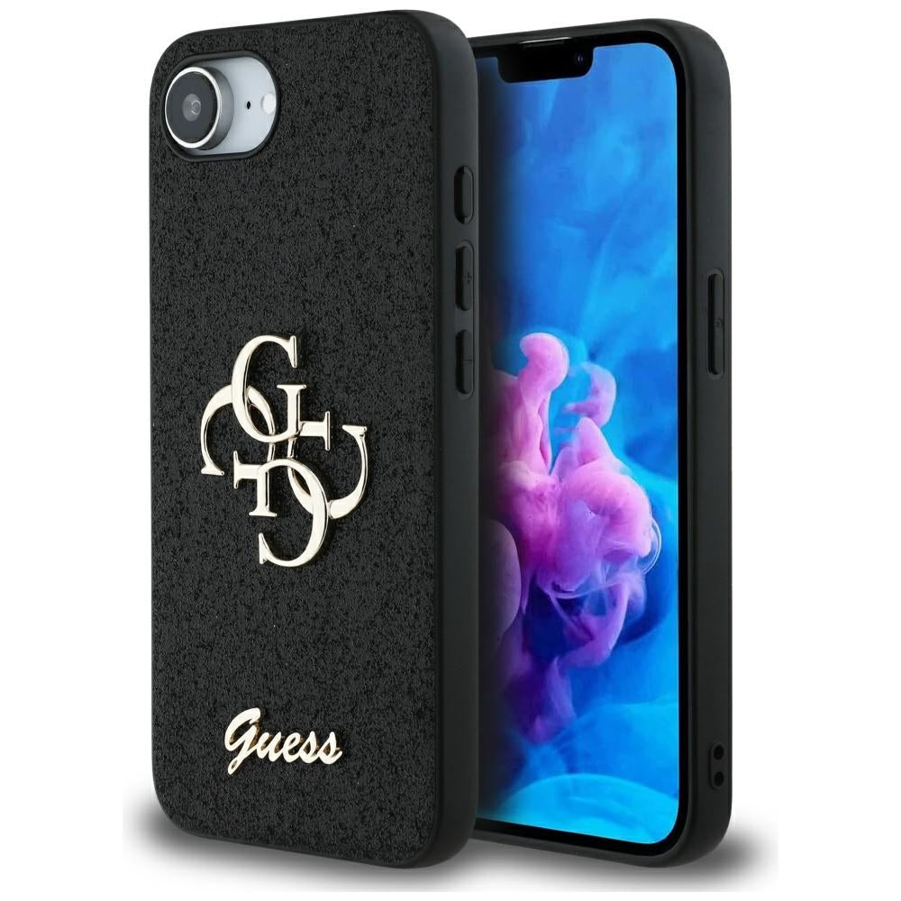 Pouzdro pro Apple iPhone 17e / 16e, Guess, Fixed Glitter Big 4G, Černá