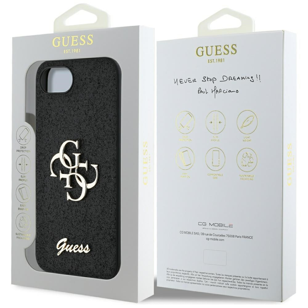 Pouzdro pro Apple iPhone 17e / 16e, Guess, Fixed Glitter Big 4G, Černá