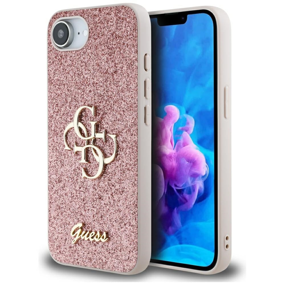 Pouzdro pro Apple iPhone 17e / 16e, Guess, Fixed Glitter Big 4G, Růžové