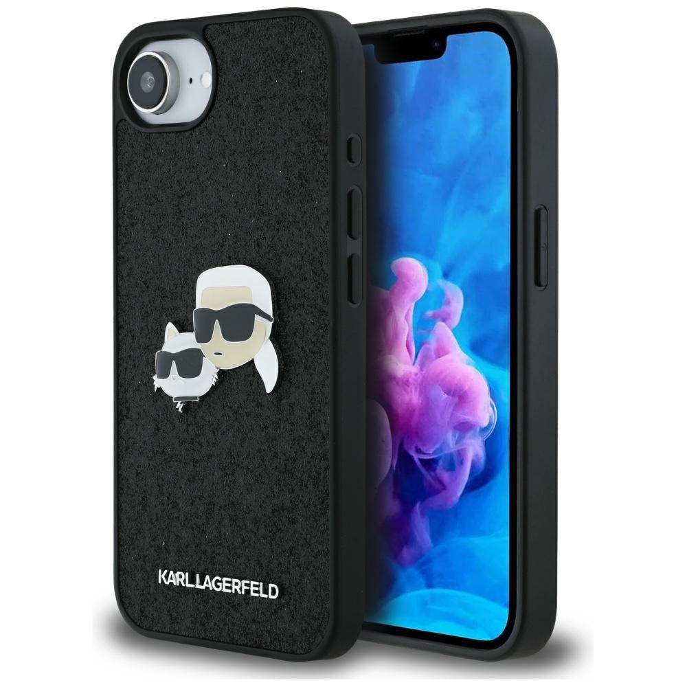 Pouzdro pro Apple iPhone 17e / 16e, Karl Lagerfeld, Glitter Fixed Karl & Choupette's Heads, Černá