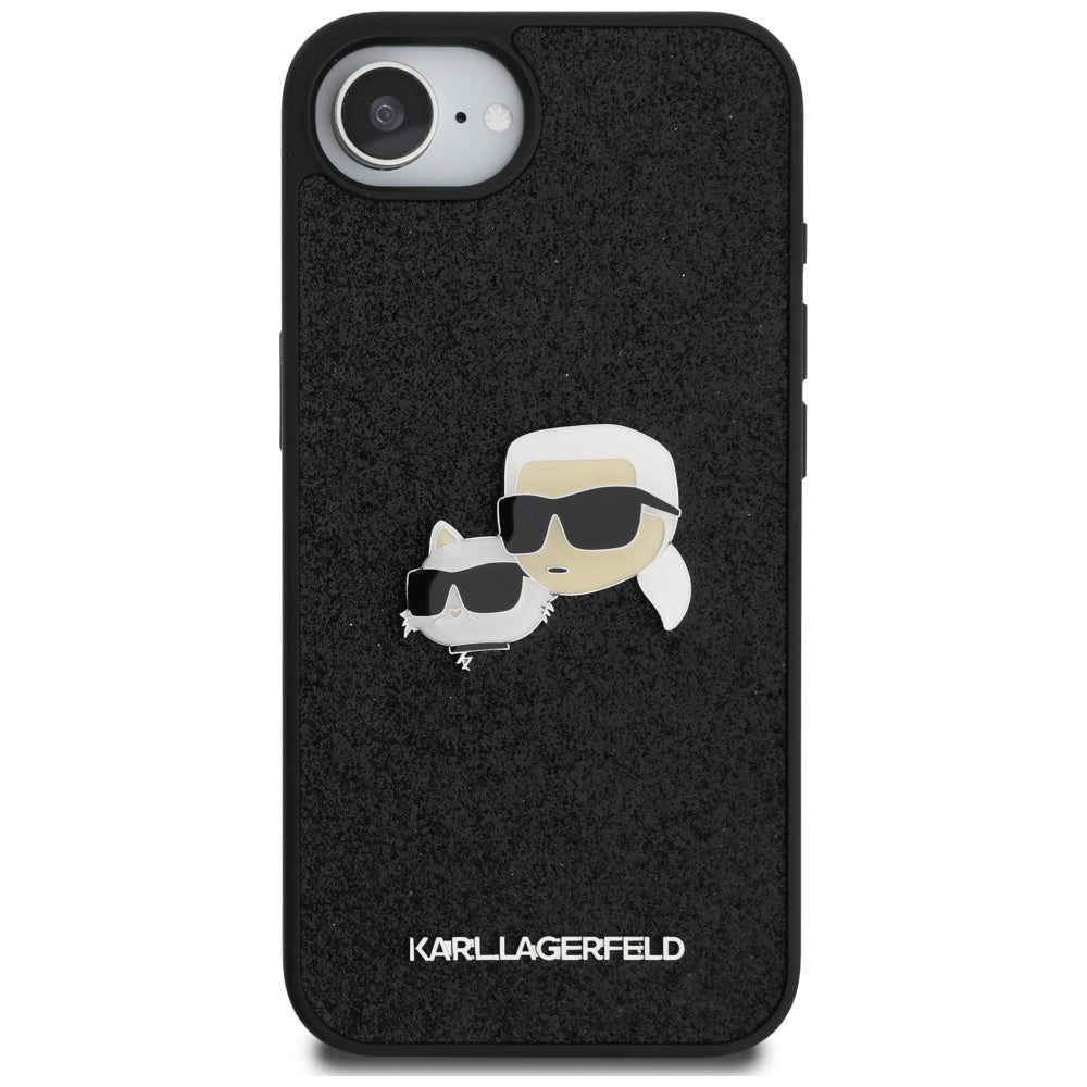 Pouzdro pro Apple iPhone 17e / 16e, Karl Lagerfeld, Glitter Fixed Karl & Choupette's Heads, Černá