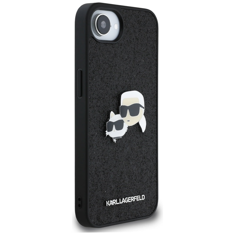 Pouzdro pro Apple iPhone 17e / 16e, Karl Lagerfeld, Glitter Fixed Karl & Choupette's Heads, Černá