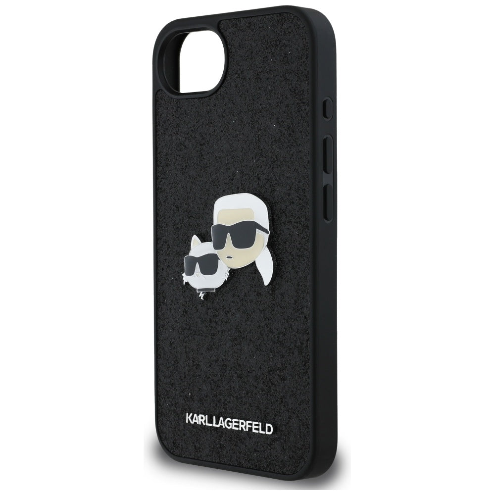 Pouzdro pro Apple iPhone 17e / 16e, Karl Lagerfeld, Glitter Fixed Karl & Choupette's Heads, Černá