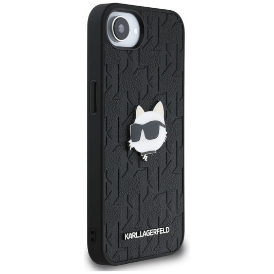 Pouzdro pro Apple iPhone 16e, Karl Lagerfeld, Monogram Choupette's Head, Černá