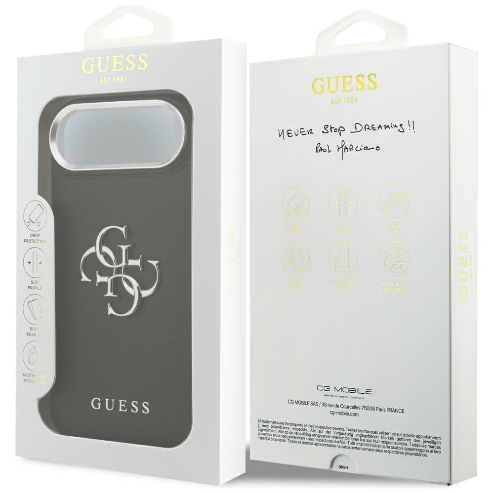 Pouzdro pro Apple iPhone 17 Air, Guess, 4G Grained Big and Classic Logo, Černé Stříbrné