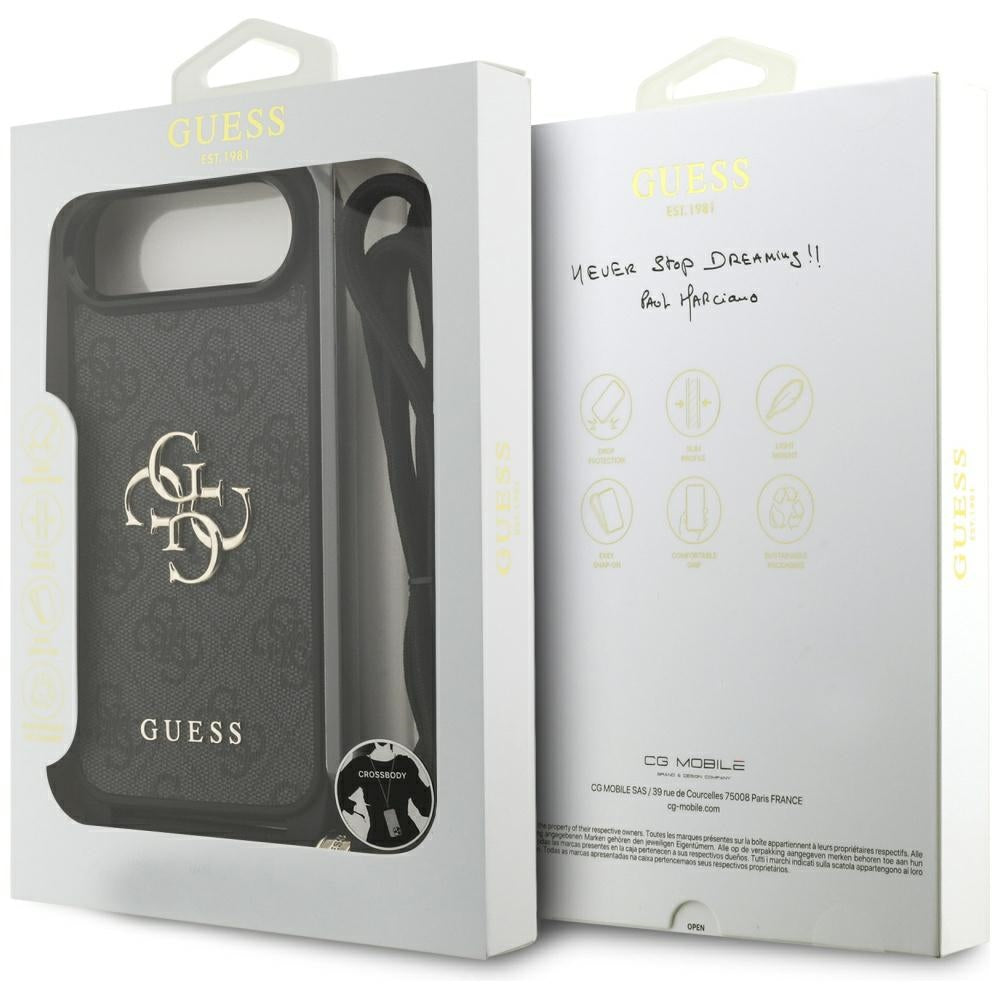 Pouzdro pro Apple iPhone 17 Air, Guess, Crossbody Cord 4G Big Log, černá