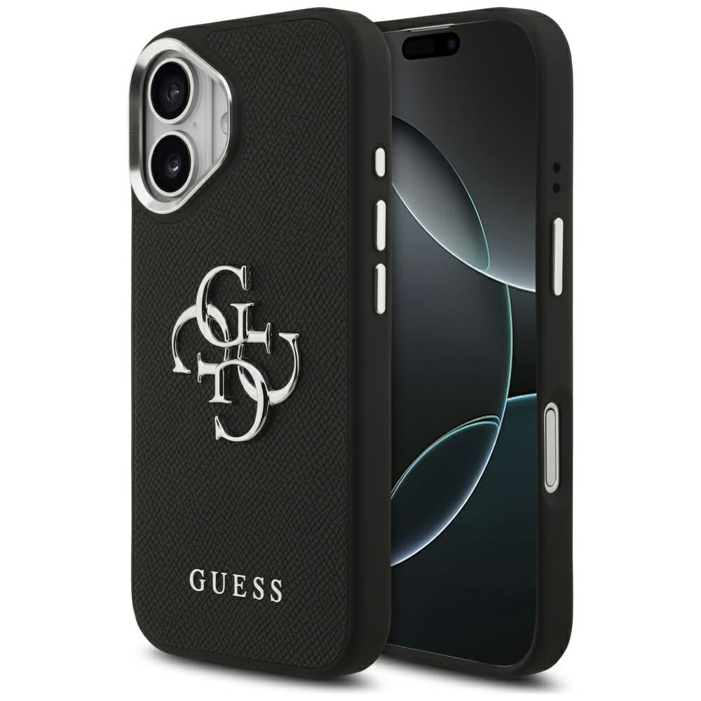 Pouzdro pro Apple iPhone 17, Guess, 4G Grained Big and Classic Logo, Černé Stříbrné