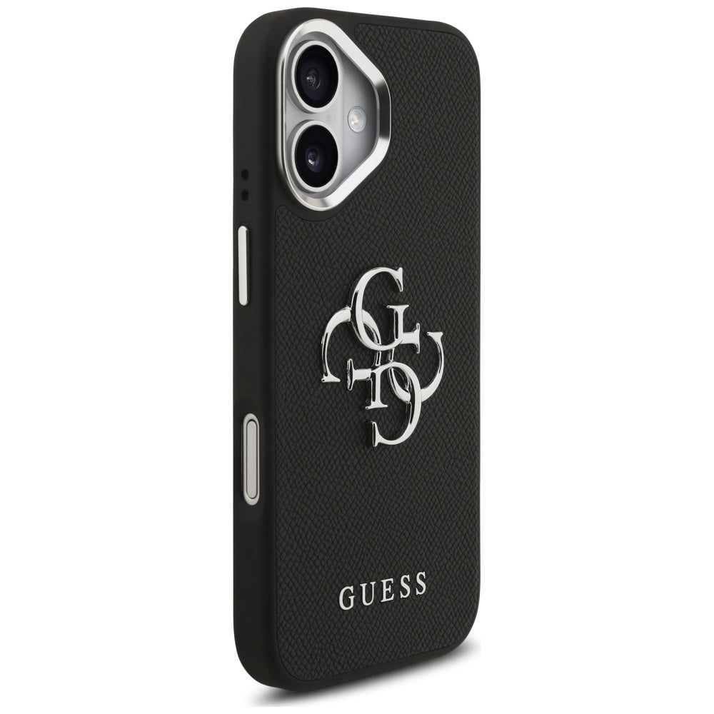 Pouzdro pro Apple iPhone 17, Guess, 4G Grained Big and Classic Logo, Černé Stříbrné