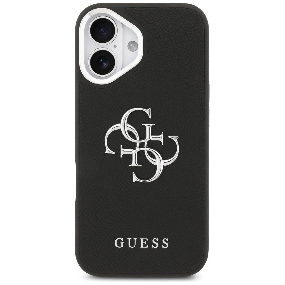 Pouzdro pro Apple iPhone 17, Guess, 4G Grained Big and Classic Logo, Černé Stříbrné