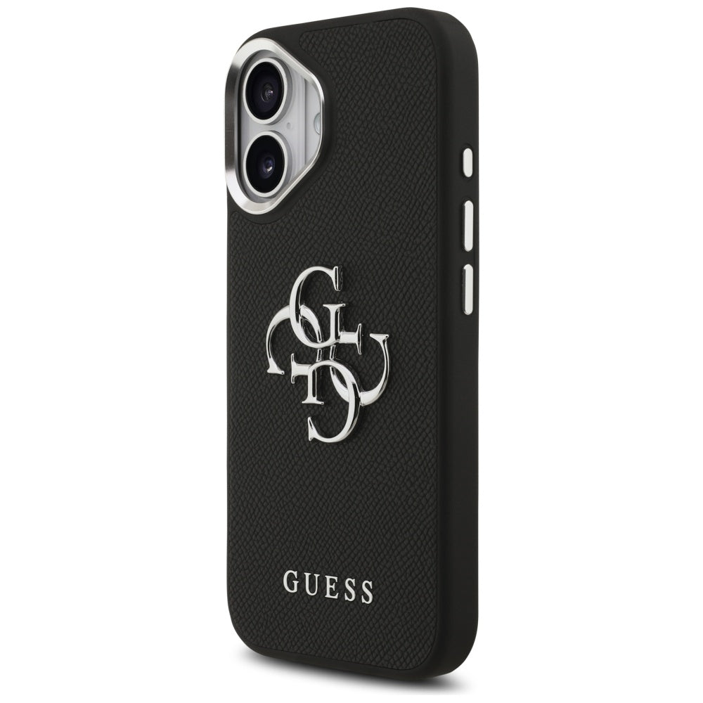 Pouzdro pro Apple iPhone 17, Guess, 4G Grained Big and Classic Logo, Černé Stříbrné
