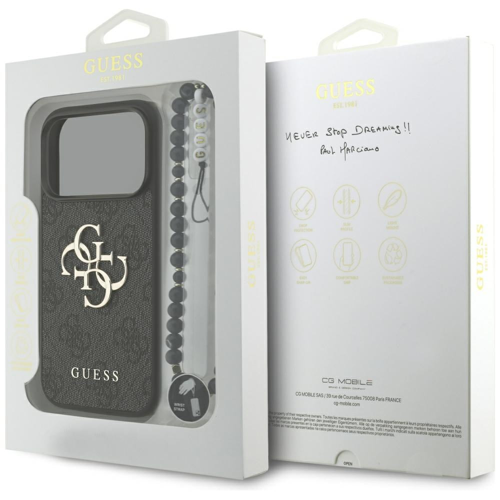 Pouzdro pro Apple iPhone 17 Pro, Guess, 4G Classic Logo with Strap, Černá