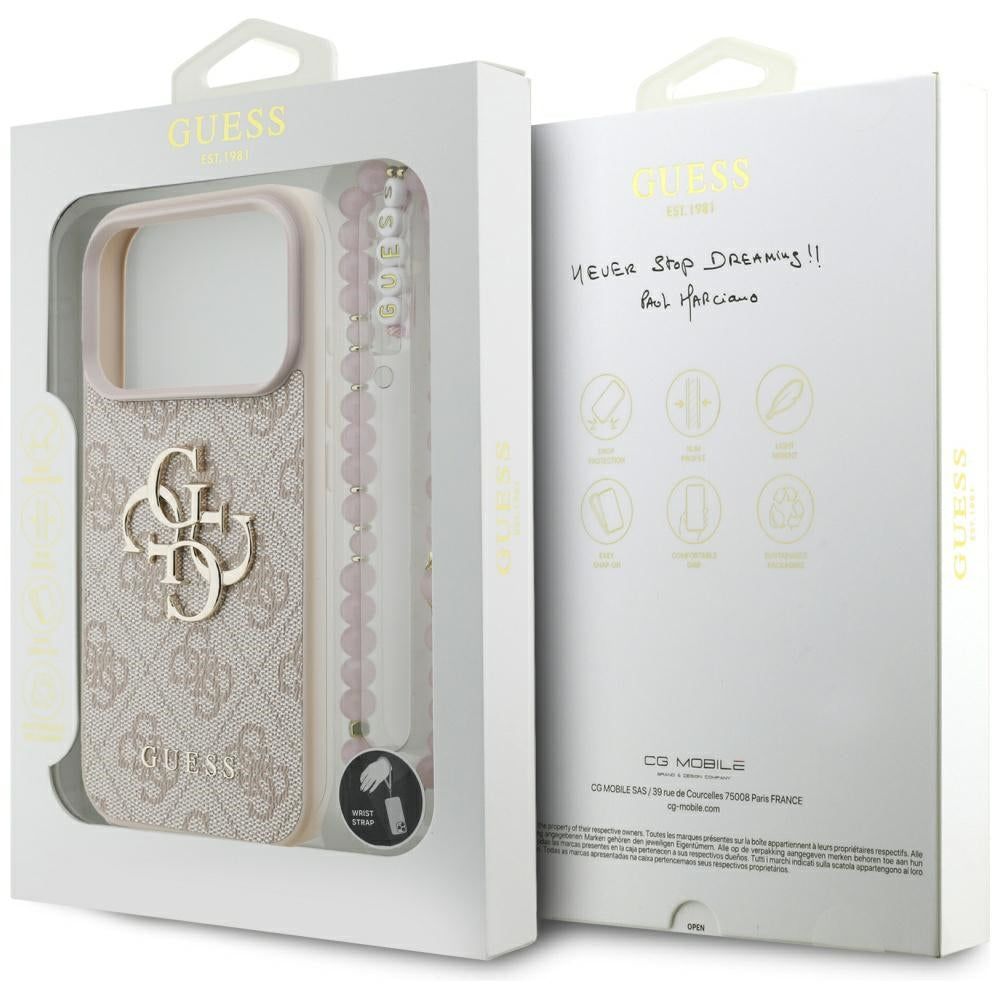 Pouzdro pro Apple iPhone 17 Pro, Guess, 4G Classic Logo with Strap, Růžové