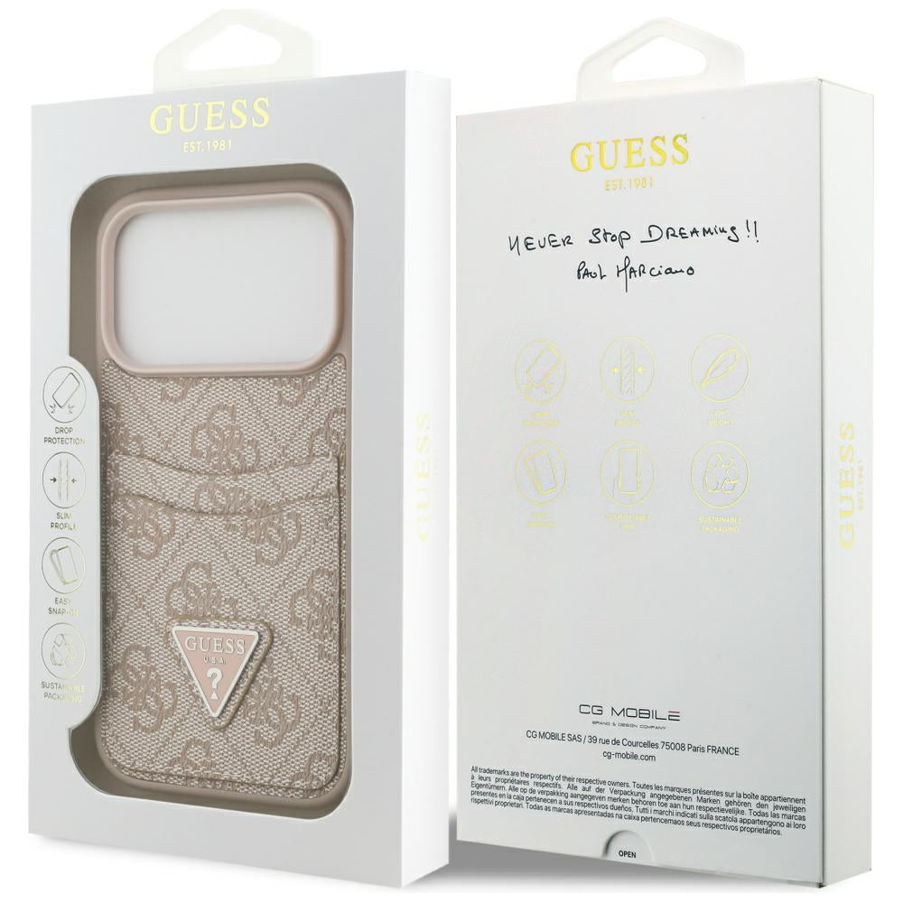 Pouzdro pro Apple iPhone 17 Pro, Guess, 4G Double Card Triangle, Růžové