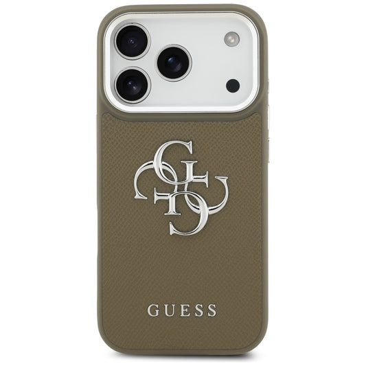 Case for Apple iPhone 17 Pro, Guess, 4G Grained Big And Classic Logo, Silver Brown