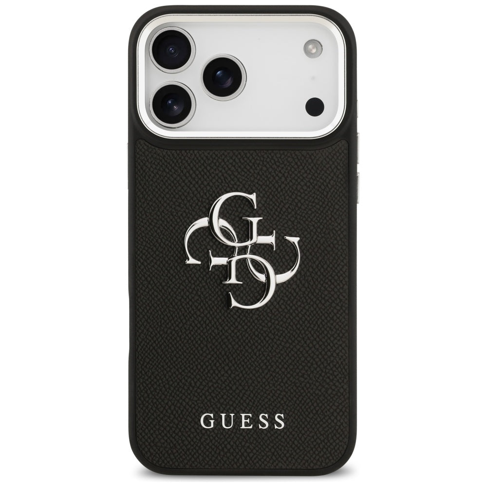 Pouzdro pro Apple iPhone 17 Pro, Guess, 4G Grained Big and Classic Logo, Černé Stříbrné