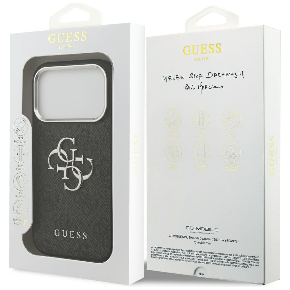 Pouzdro pro Apple iPhone 17 Pro, Guess, Big 4G Logo Classic, Černé Stříbrné