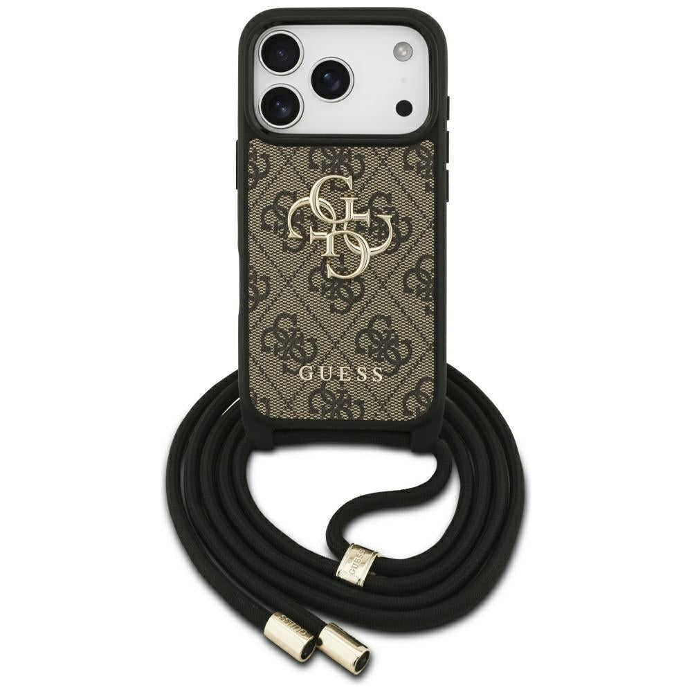 Pouzdro pro Apple iPhone 17 Pro, Guess, Crossbody Cord 4G Big Log, hnědá