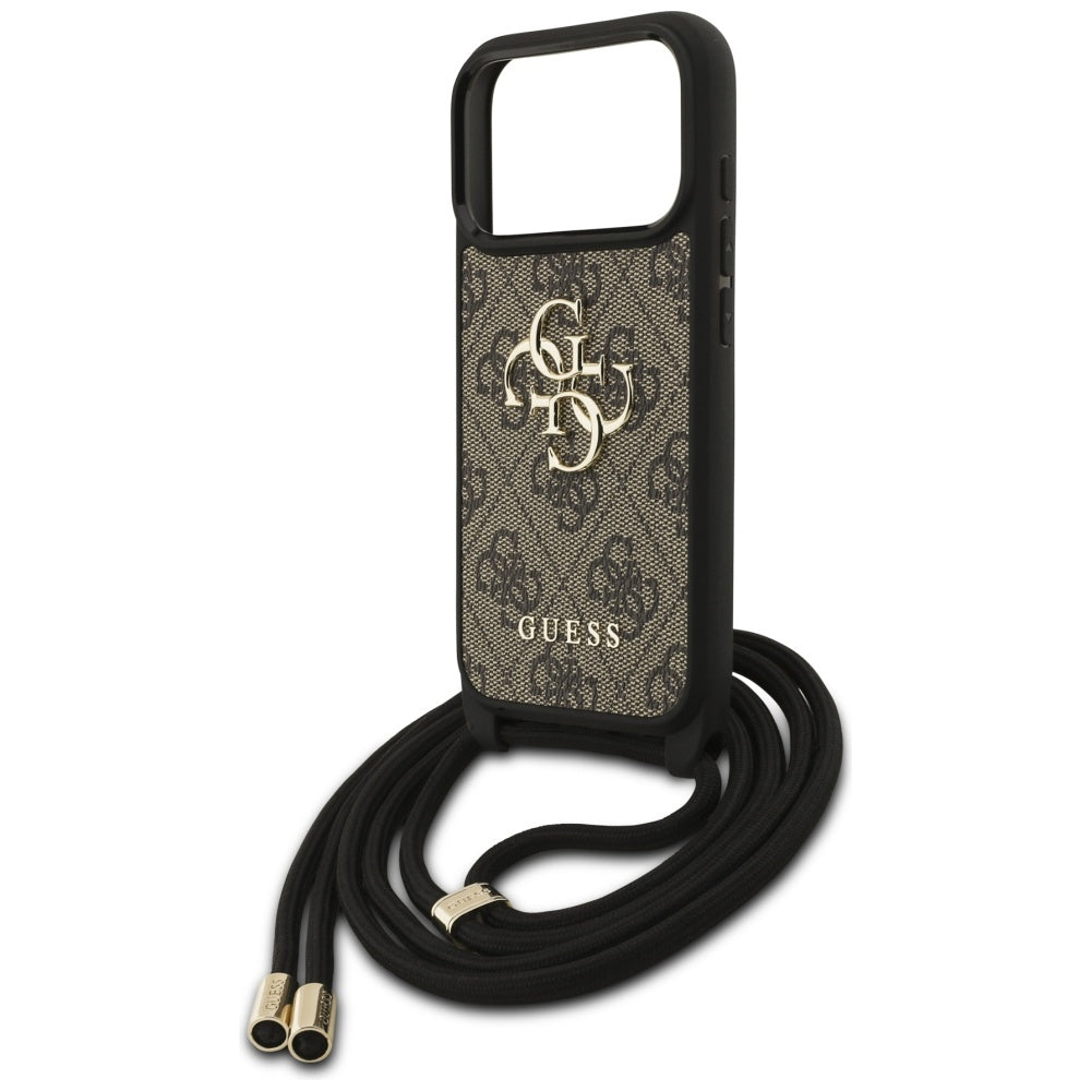 Pouzdro pro Apple iPhone 17 Pro, Guess, Crossbody Cord 4G Big Log, hnědá