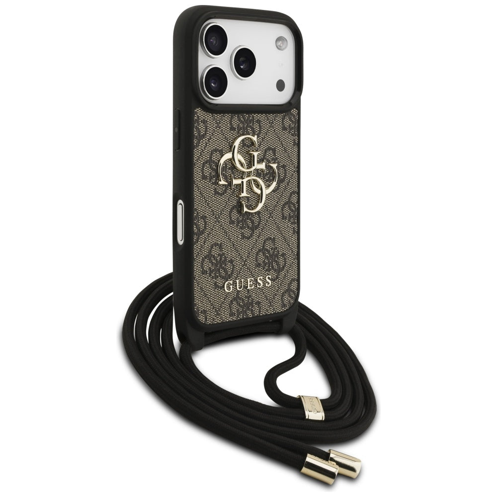 Pouzdro pro Apple iPhone 17 Pro, Guess, Crossbody Cord 4G Big Log, hnědá