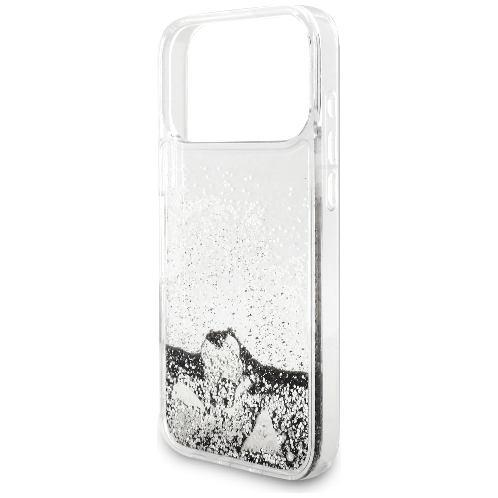 Pouzdro pro Apple iPhone 17 Pro, Guess, Liquid Glitter Charms, Stříbrné