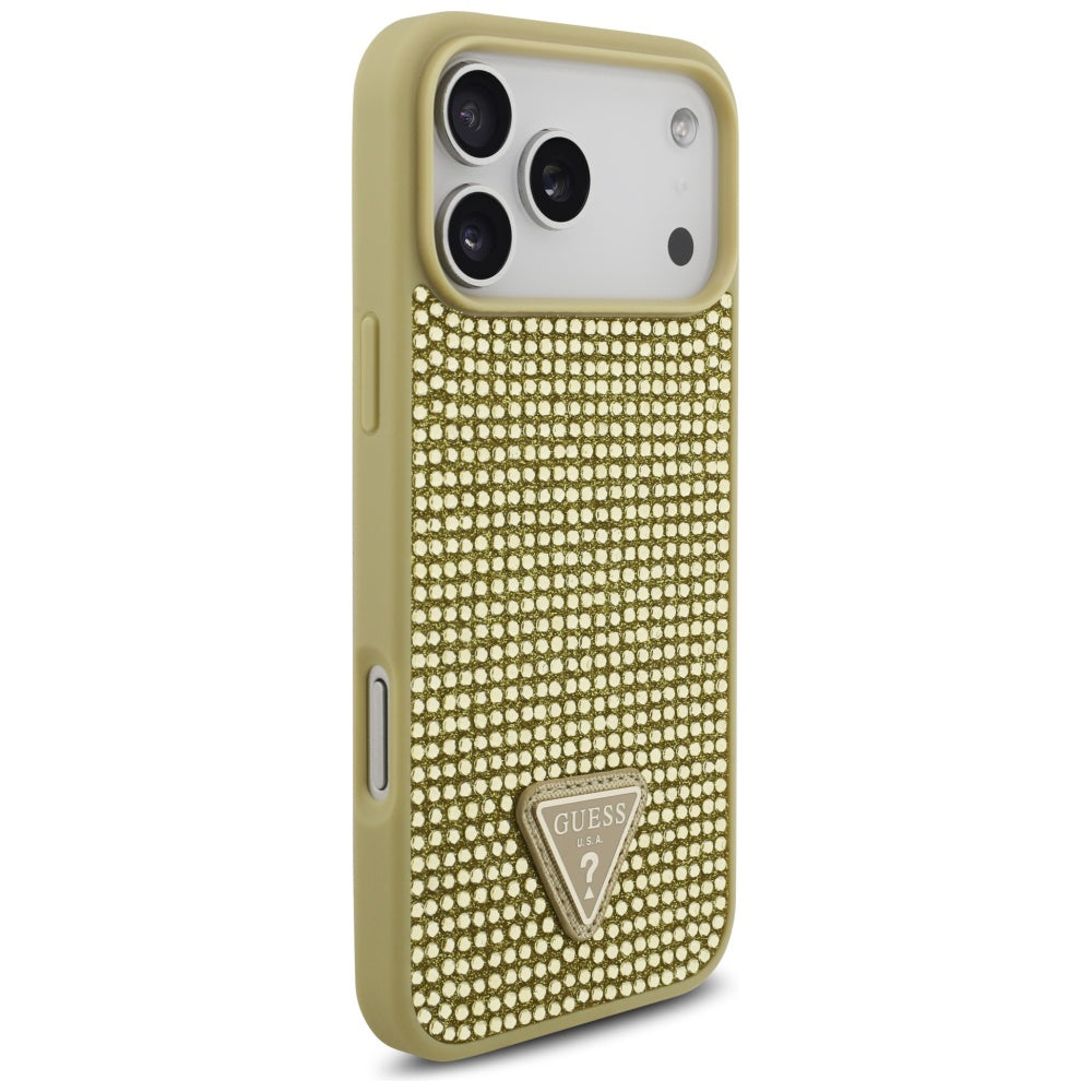 Pouzdro pro Apple iPhone 17 Pro, Guess, Rhinestone Triangle Logo, Zlaté