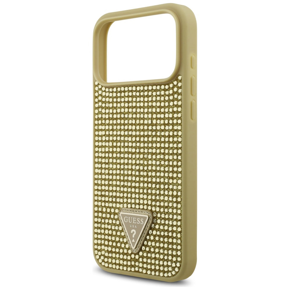 Pouzdro pro Apple iPhone 17 Pro, Guess, Rhinestone Triangle Logo, Zlaté