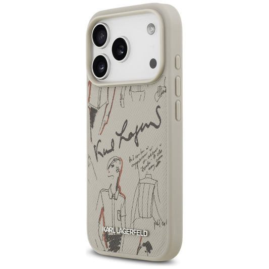 Case for Apple iPhone 17 Pro, Karl Lagerfeld, Grained Pattern Logo, Grey