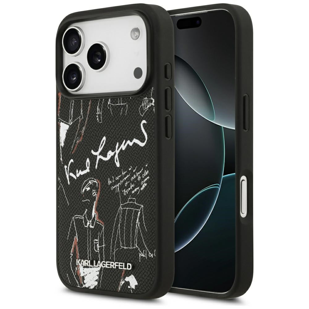 Pouzdro pro Apple iPhone 17 Pro, Karl Lagerfeld, Grained Pattern Logo, Černá