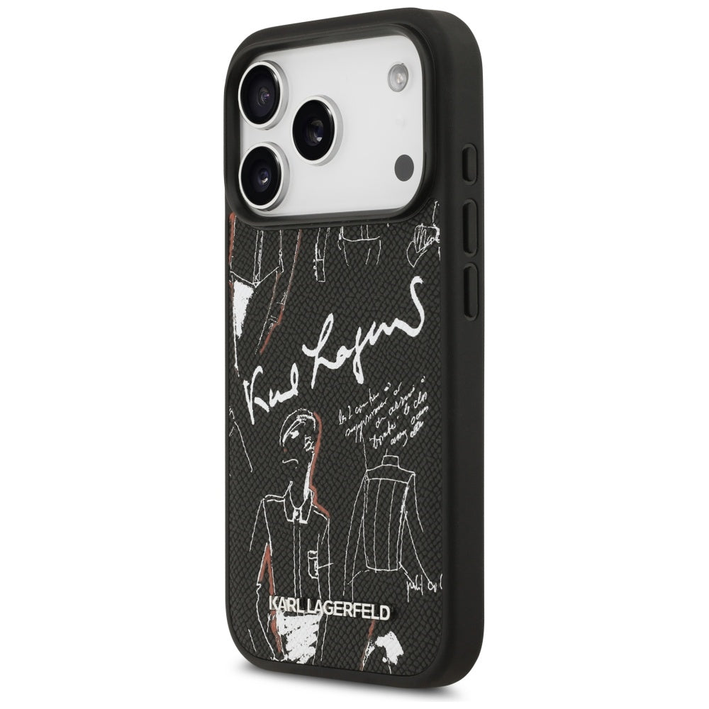 Pouzdro pro Apple iPhone 17 Pro, Karl Lagerfeld, Grained Pattern Logo, Černá