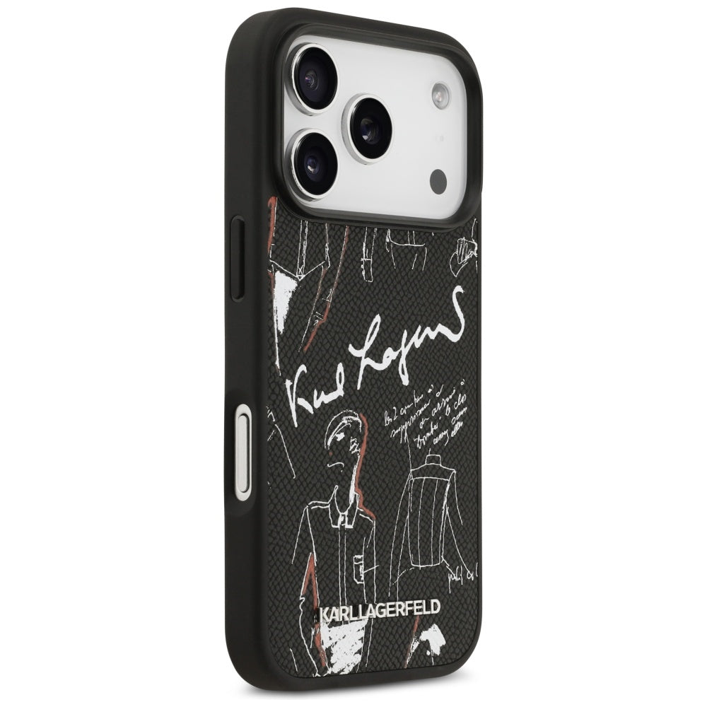 Pouzdro pro Apple iPhone 17 Pro, Karl Lagerfeld, Grained Pattern Logo, Černá