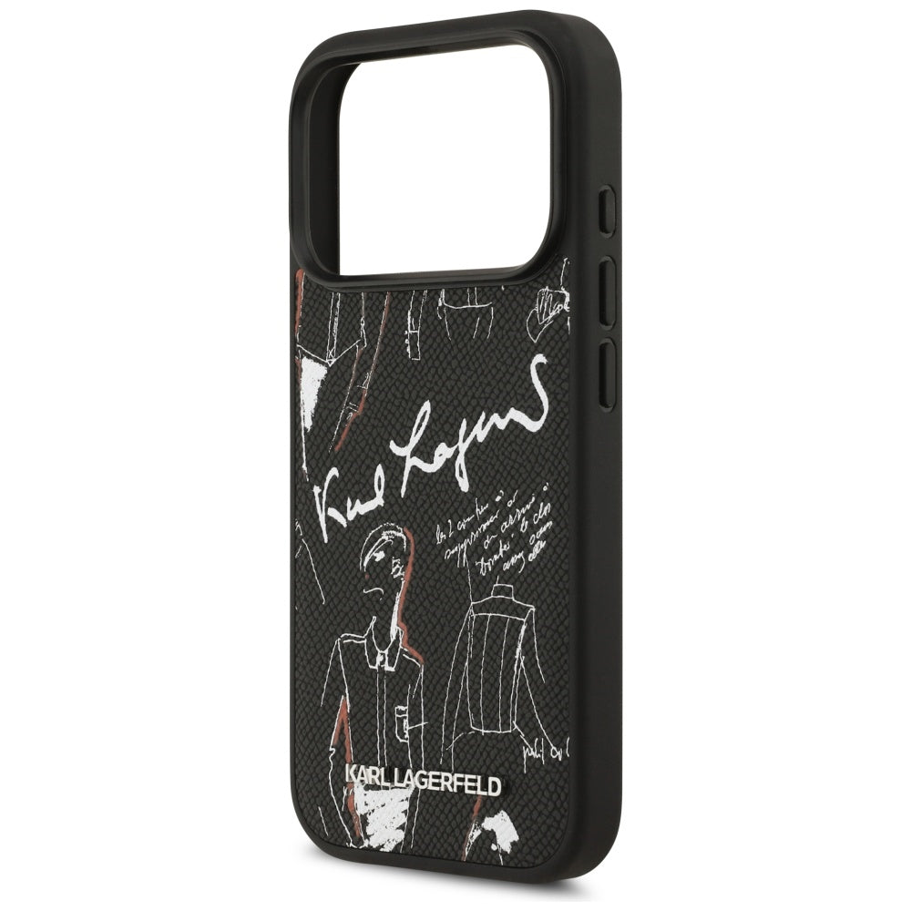 Pouzdro pro Apple iPhone 17 Pro, Karl Lagerfeld, Grained Pattern Logo, Černá