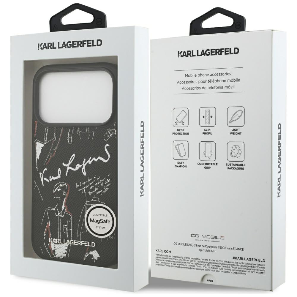 Pouzdro pro Apple iPhone 17 Pro, Karl Lagerfeld, Grained Pattern Logo, Černá