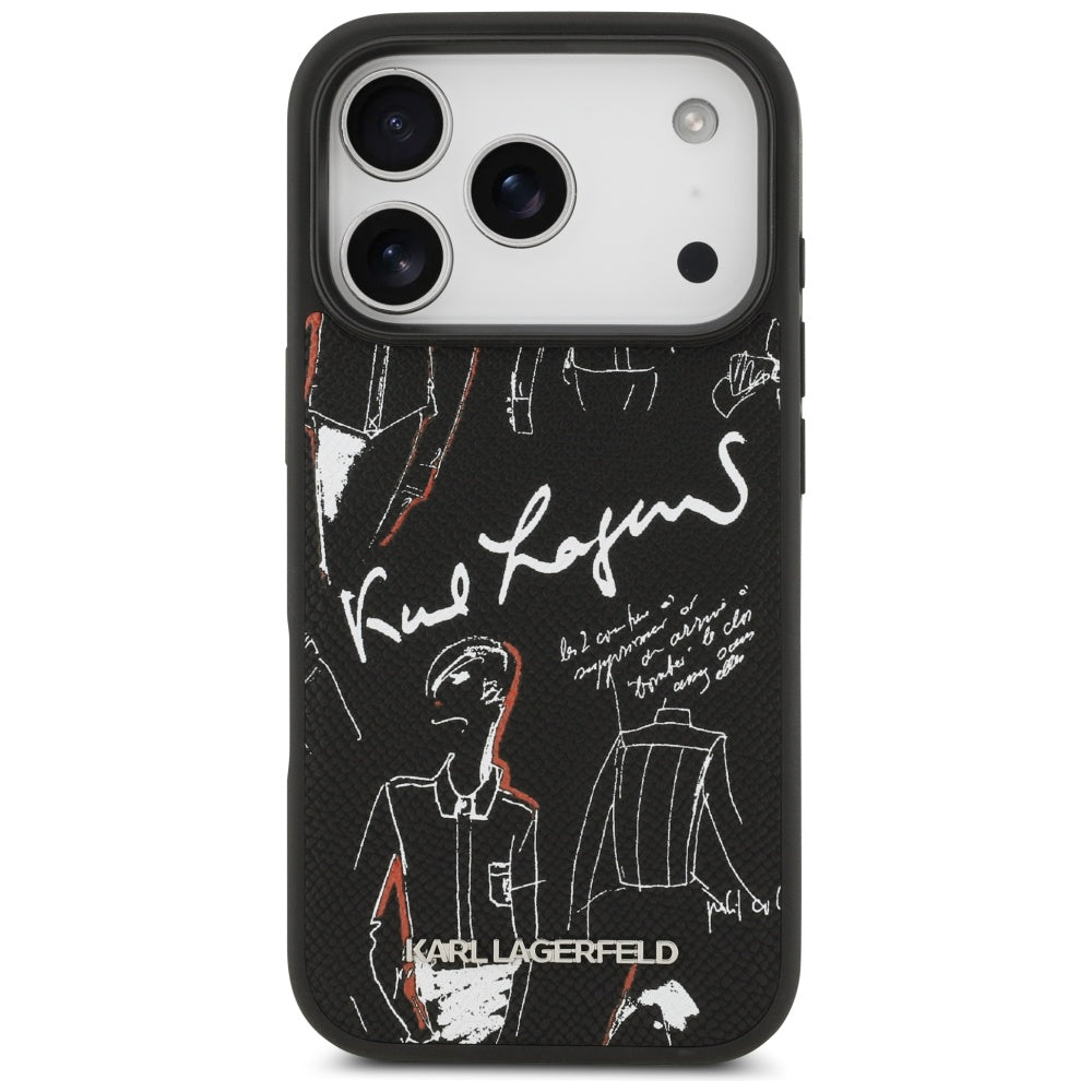 Pouzdro pro Apple iPhone 17 Pro, Karl Lagerfeld, Grained Pattern Logo, Černá