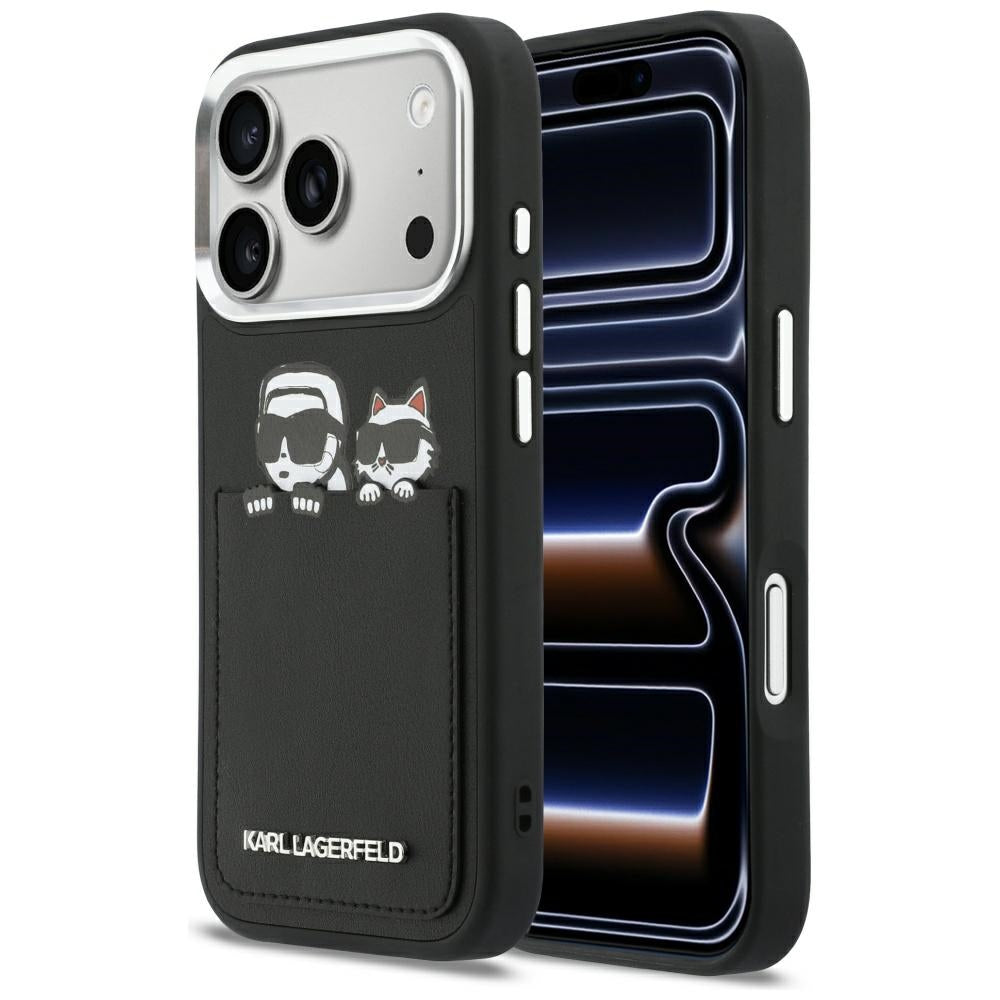 Case for Apple iPhone 17 Pro, Karl Lagerfeld, Karl & Choupette Print with Pocket, Black