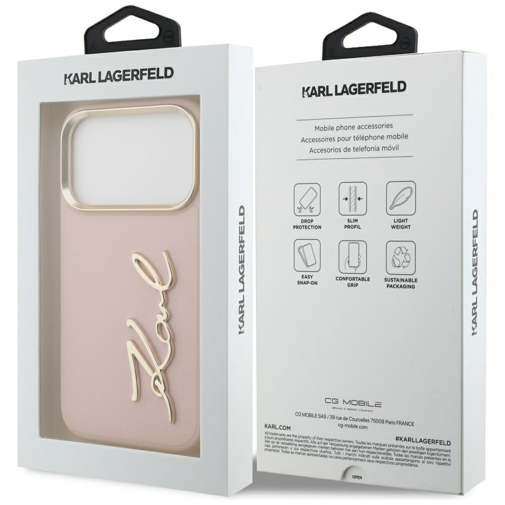 Pouzdro pro Apple iPhone 17 Pro, Karl Lagerfeld, Script Logo, Růžové