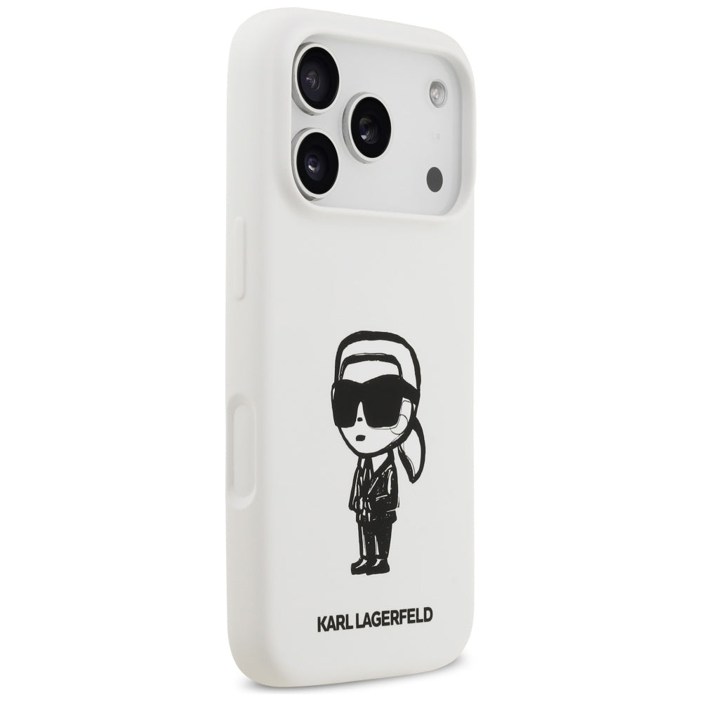 Pouzdro pro Apple iPhone 17 Pro, Karl Lagerfeld, Sketch and Logo Karl, Bílá
